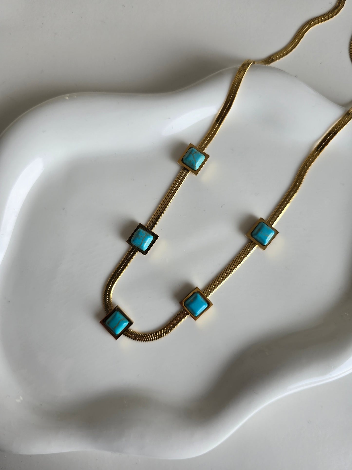 Gold plated Marble blue necklace