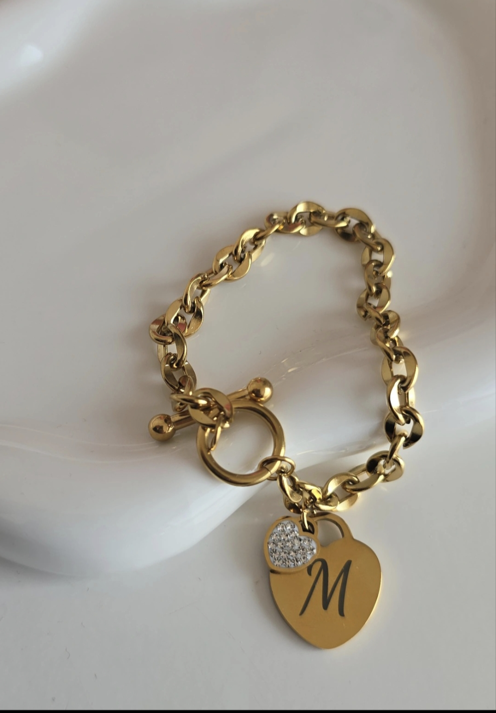 Inital 18k Gold plated heart chain bracelet