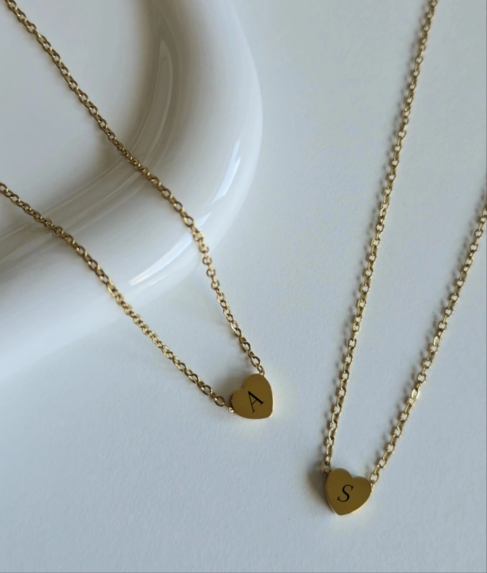 18k Gold plated Dainty Heart initial Necklace