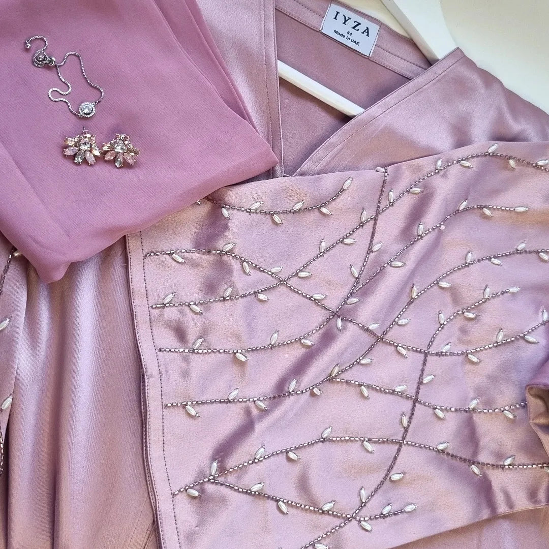 Rose gold abaya with sleeve embellishments