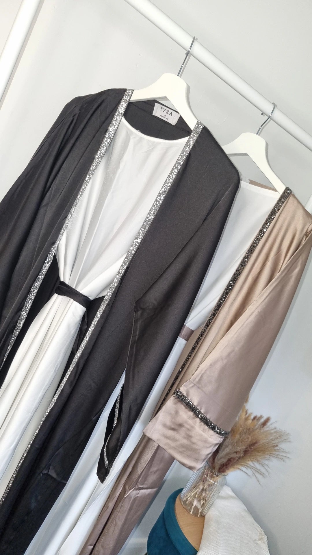 Black abaya with silver details with inner dress