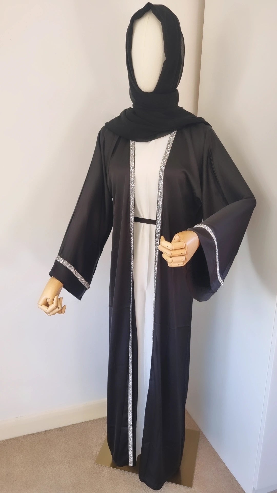 Black abaya with silver details with inner dress