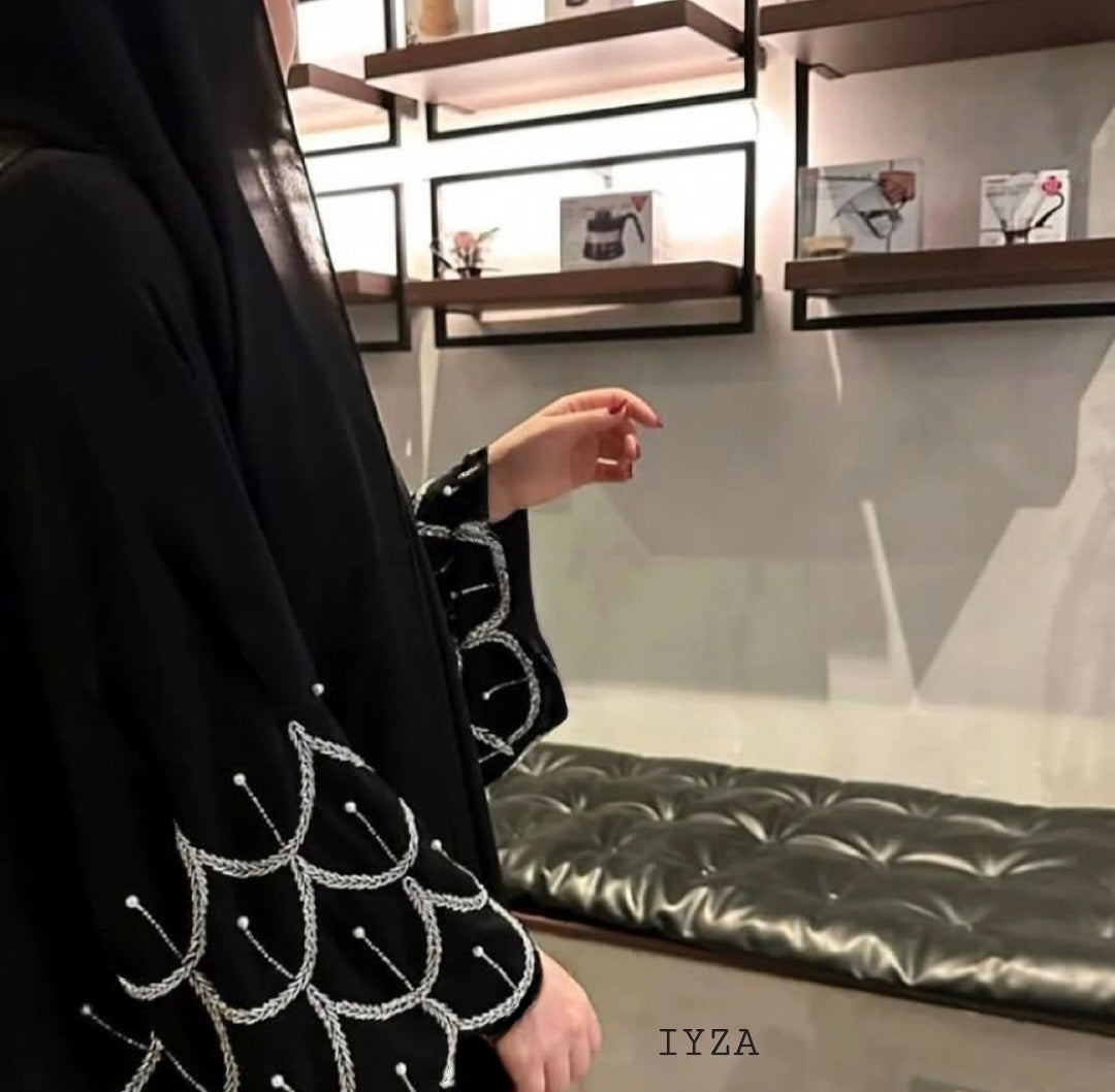 Black abaya detail sleeve embellishments