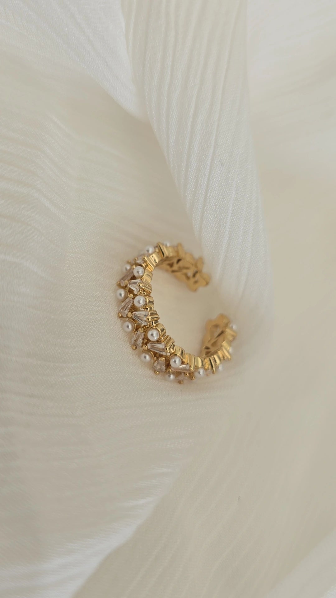 Gold pearl cuff ring