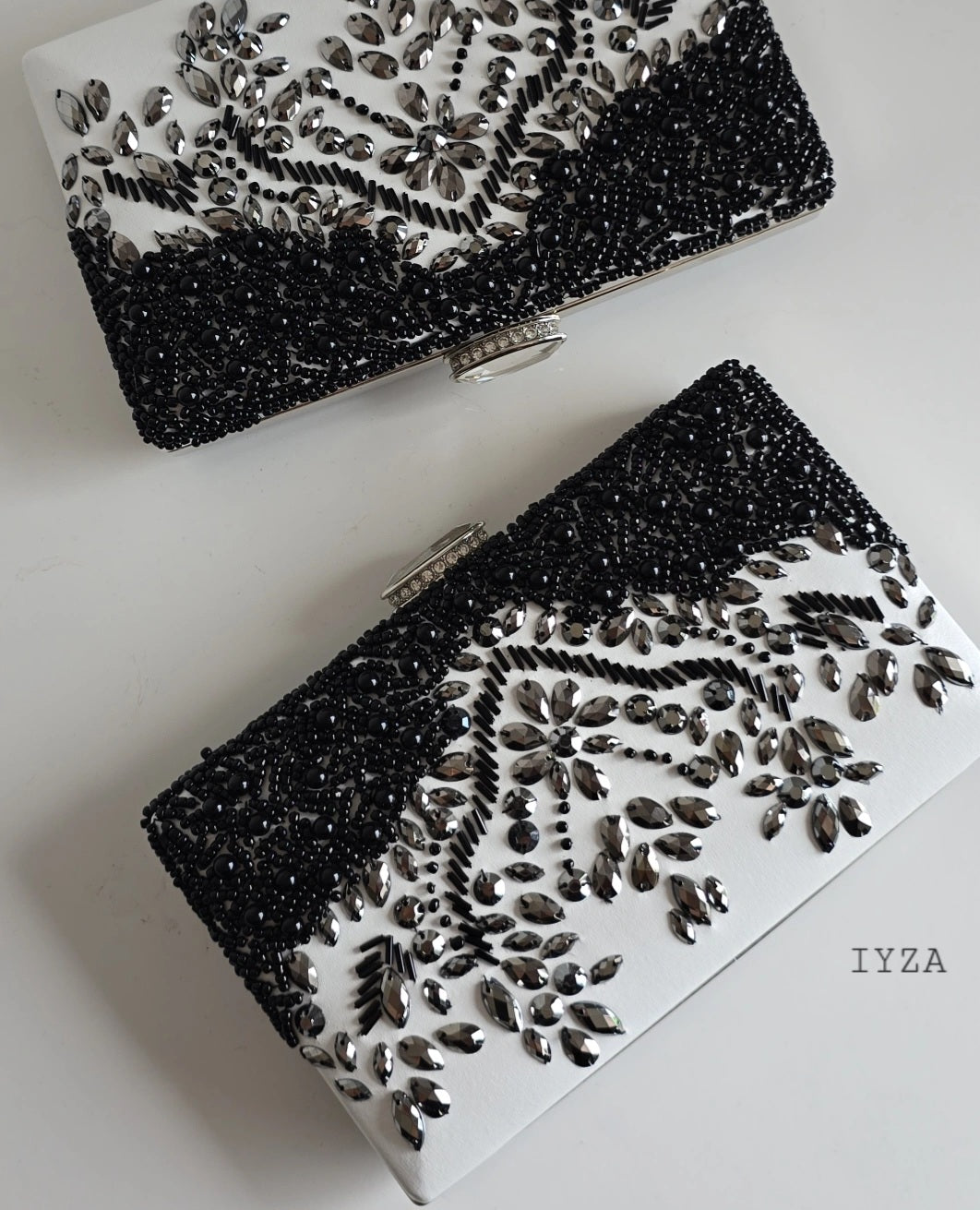 Beaded black and white clutch Bag