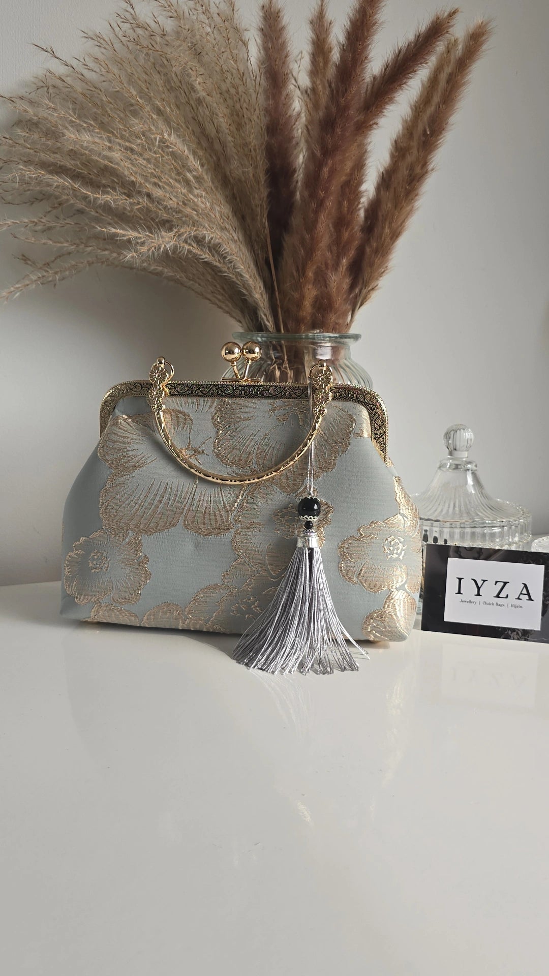 Duck blue Flower Embroidery clutch/cross Bag