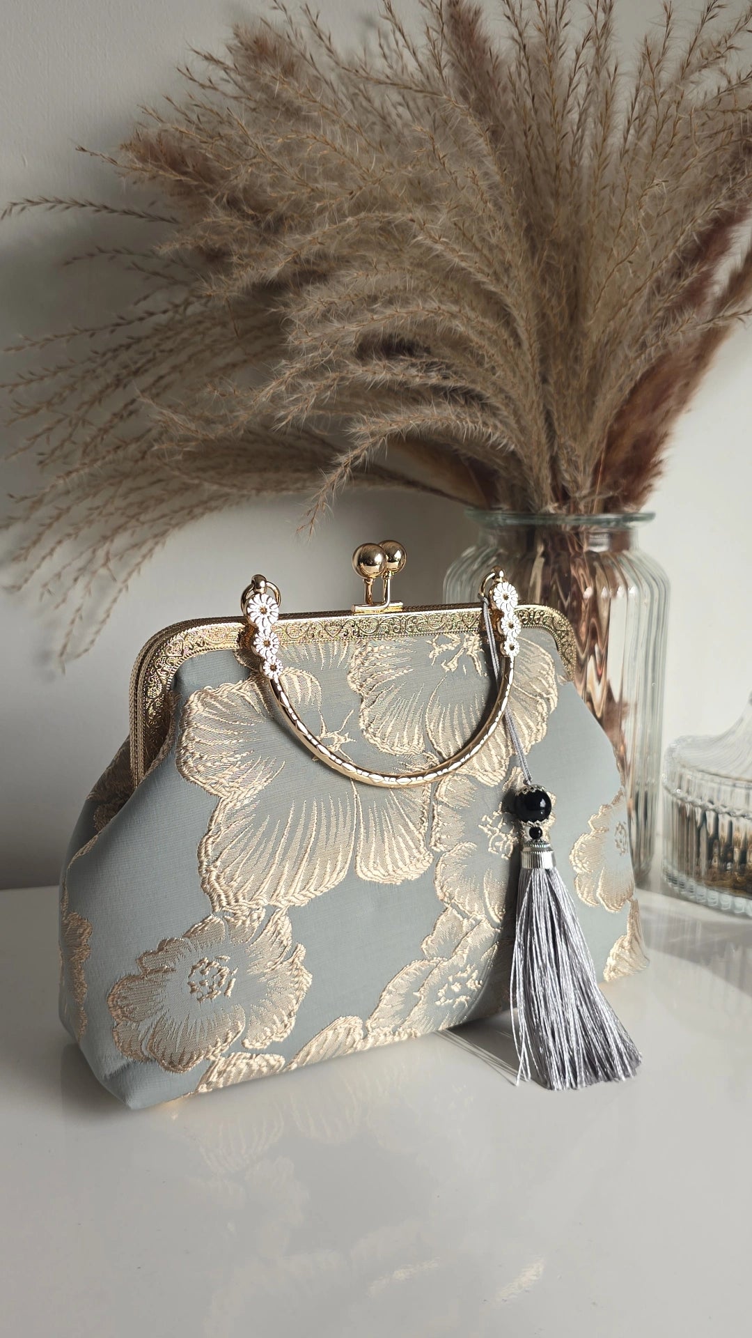 Duck blue Flower Embroidery clutch/cross Bag