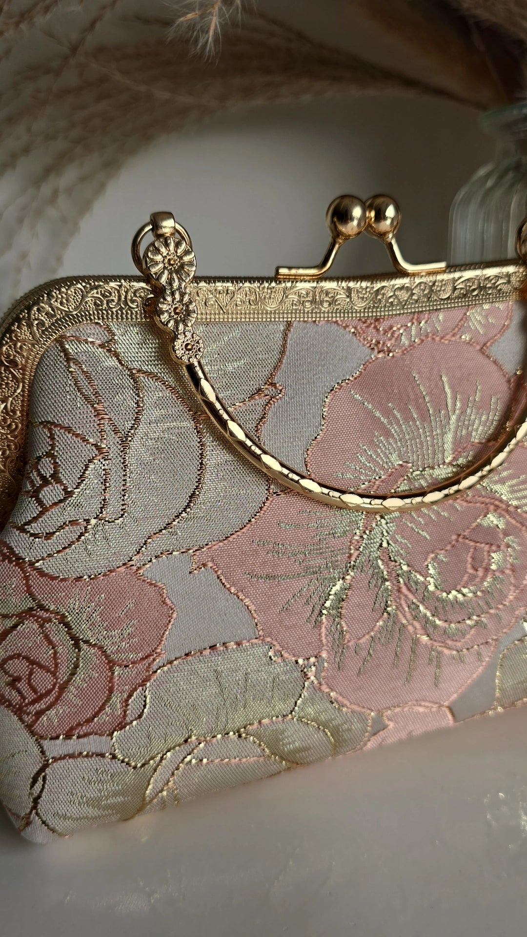 Pink Flower Embroidery clutch/cross Bag