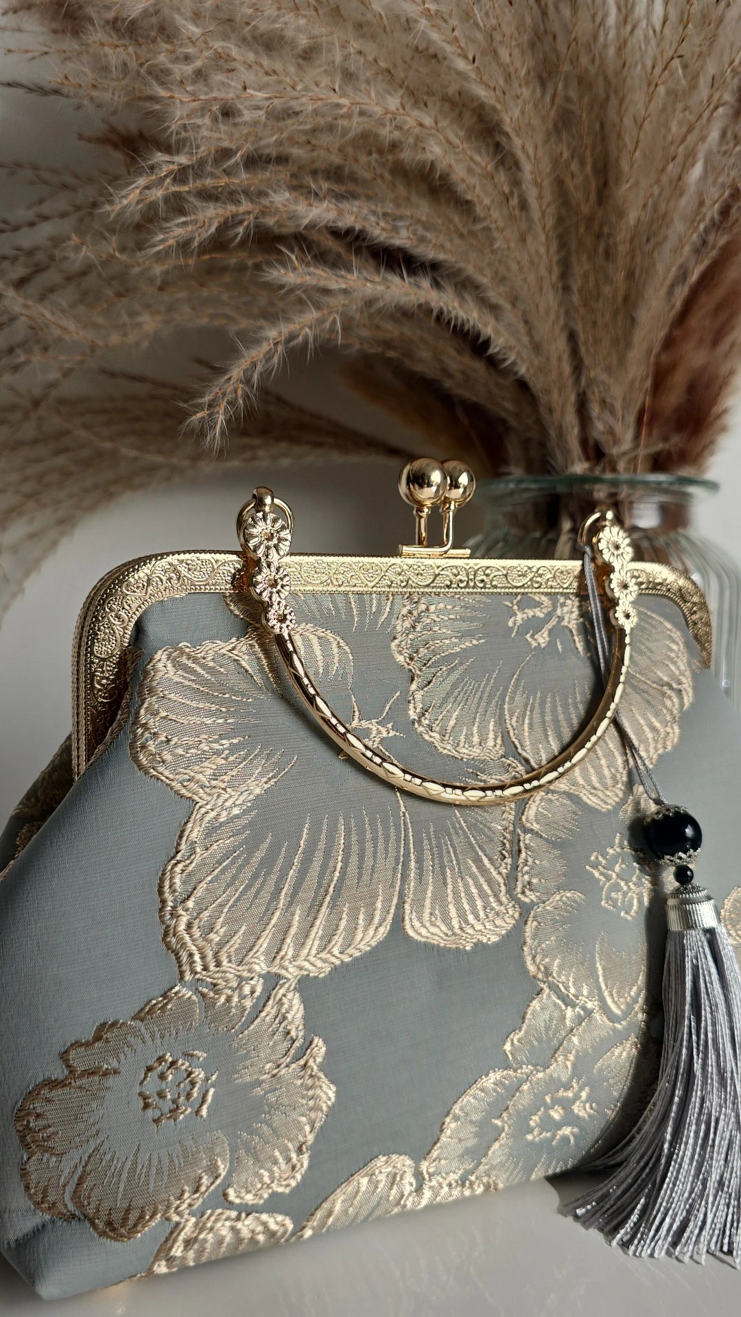 Duck blue Flower Embroidery clutch/cross Bag