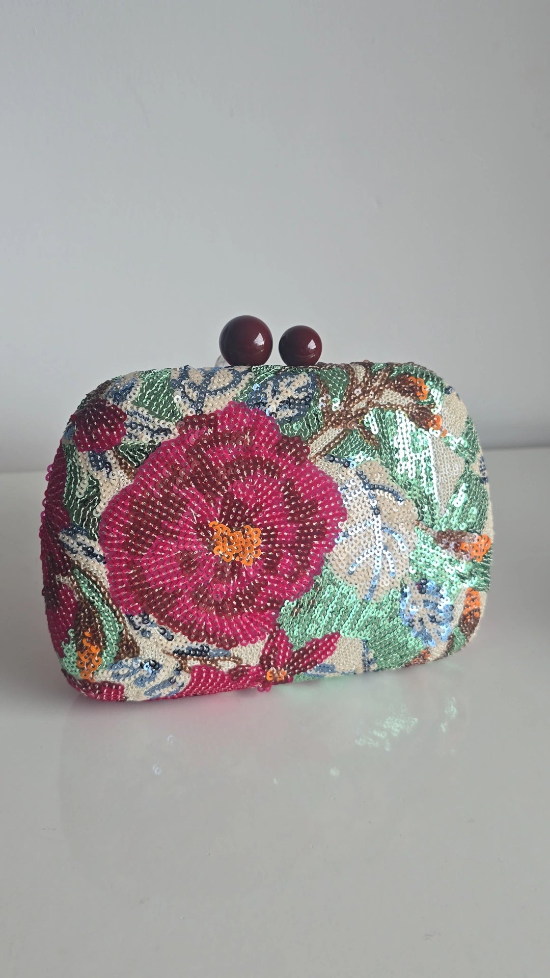 Sequin forest hot pink magnet clutch Bag
