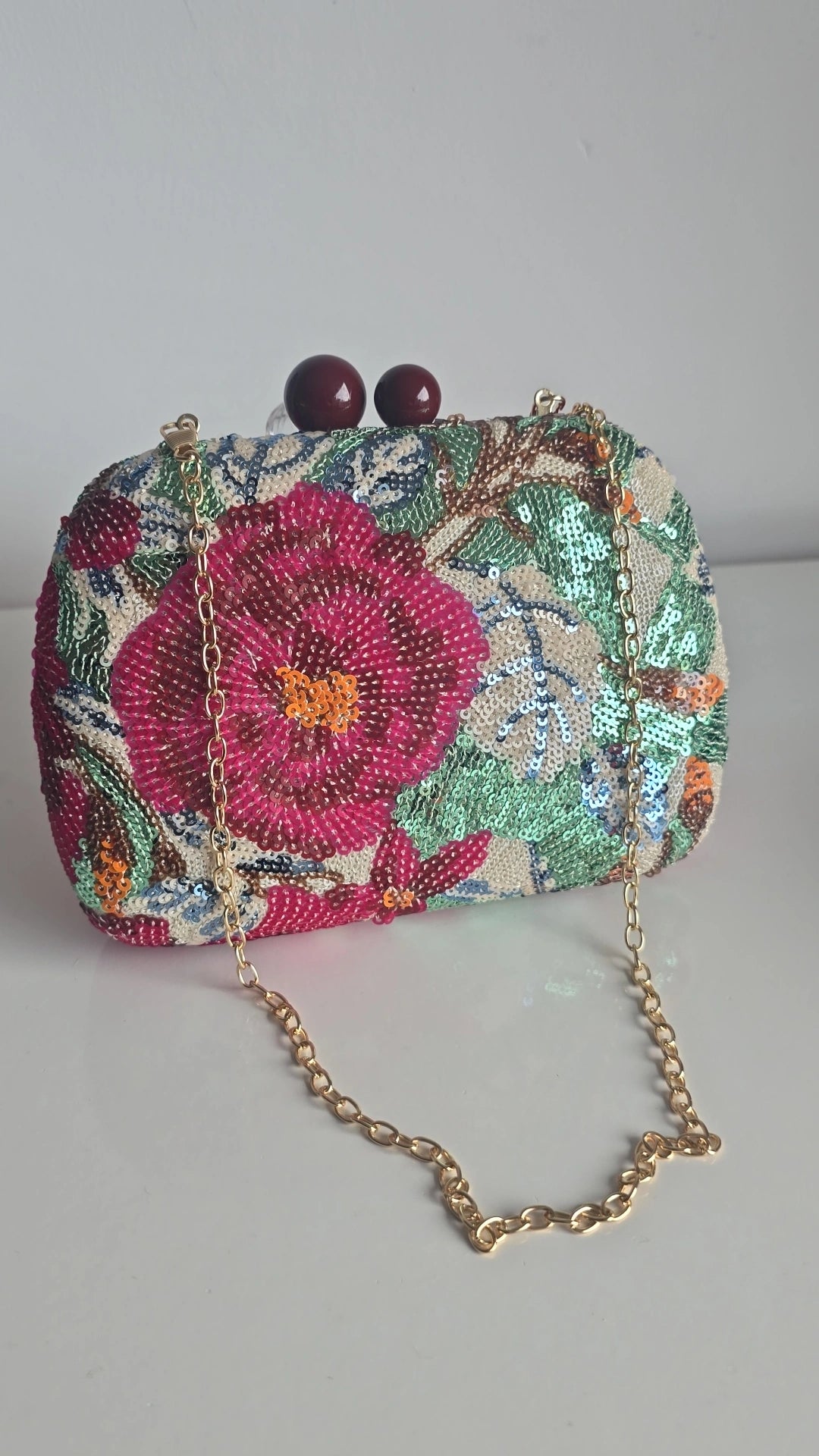 Sequin forest hot pink magnet clutch Bag