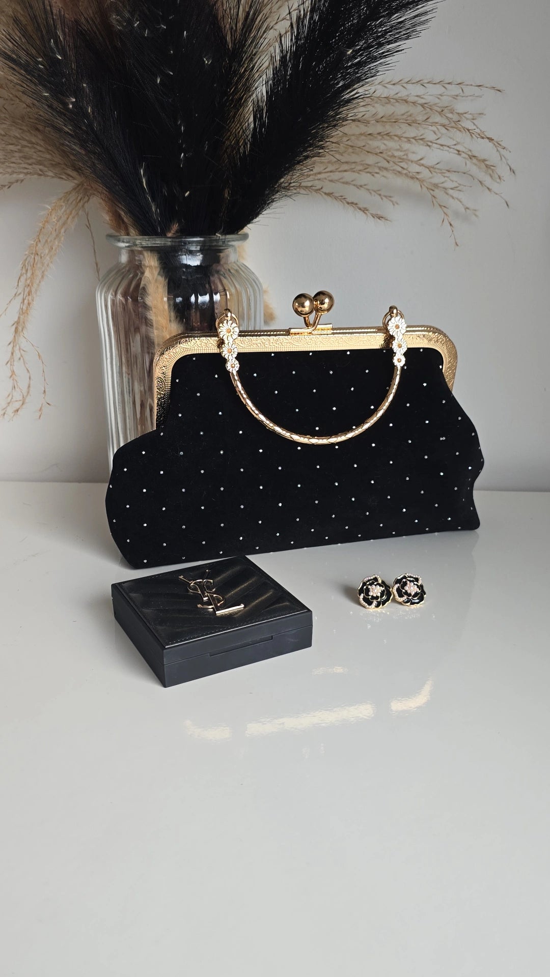 Velvet Crossbody Bag with studs