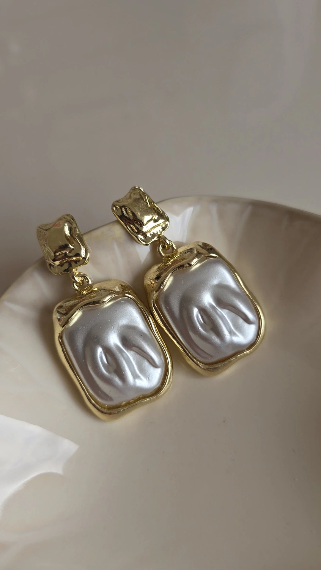 18k Gold plated square pearl drop earrings