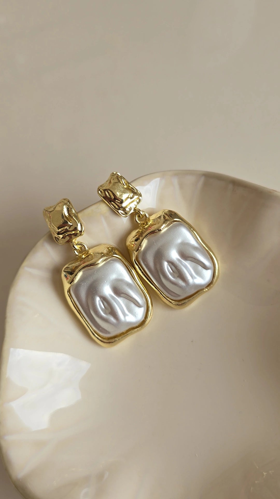 18k Gold plated square pearl drop earrings