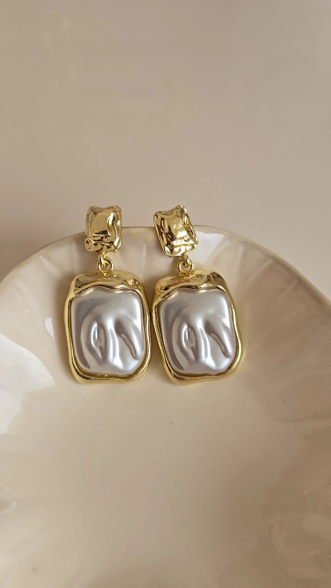 18k Gold plated square pearl drop earrings