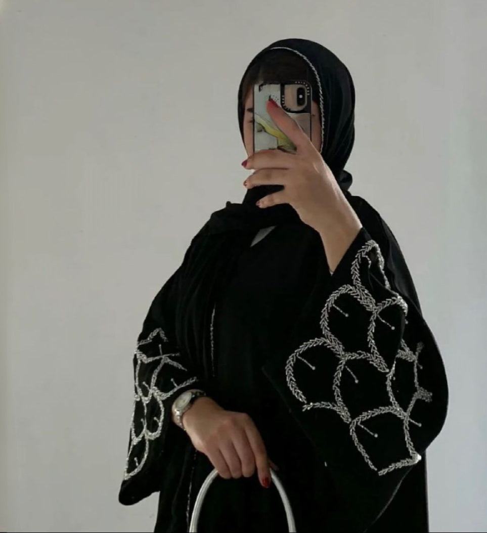Black abaya detail sleeve embellishments