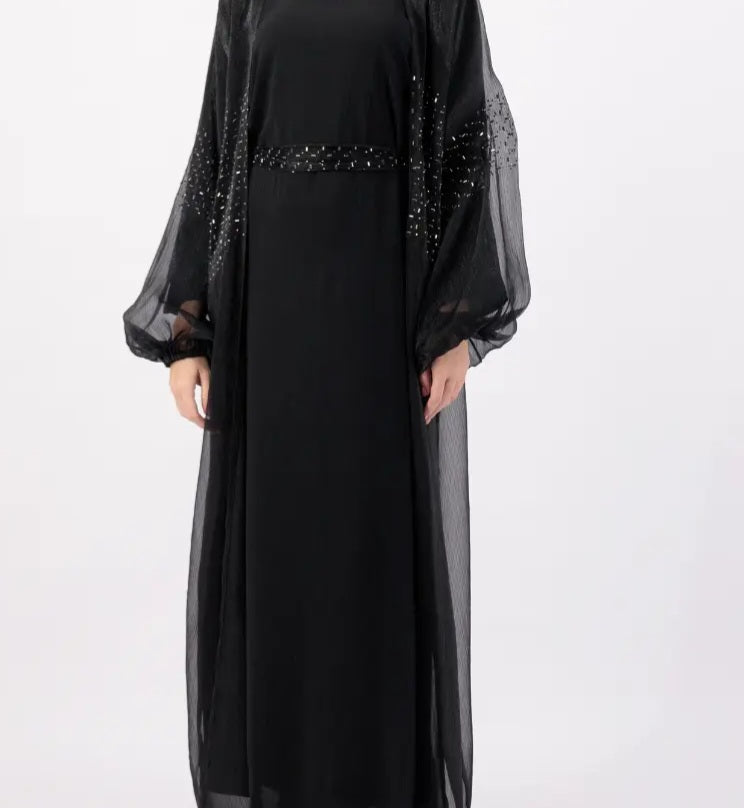 Black overcoat gemstone Abaya