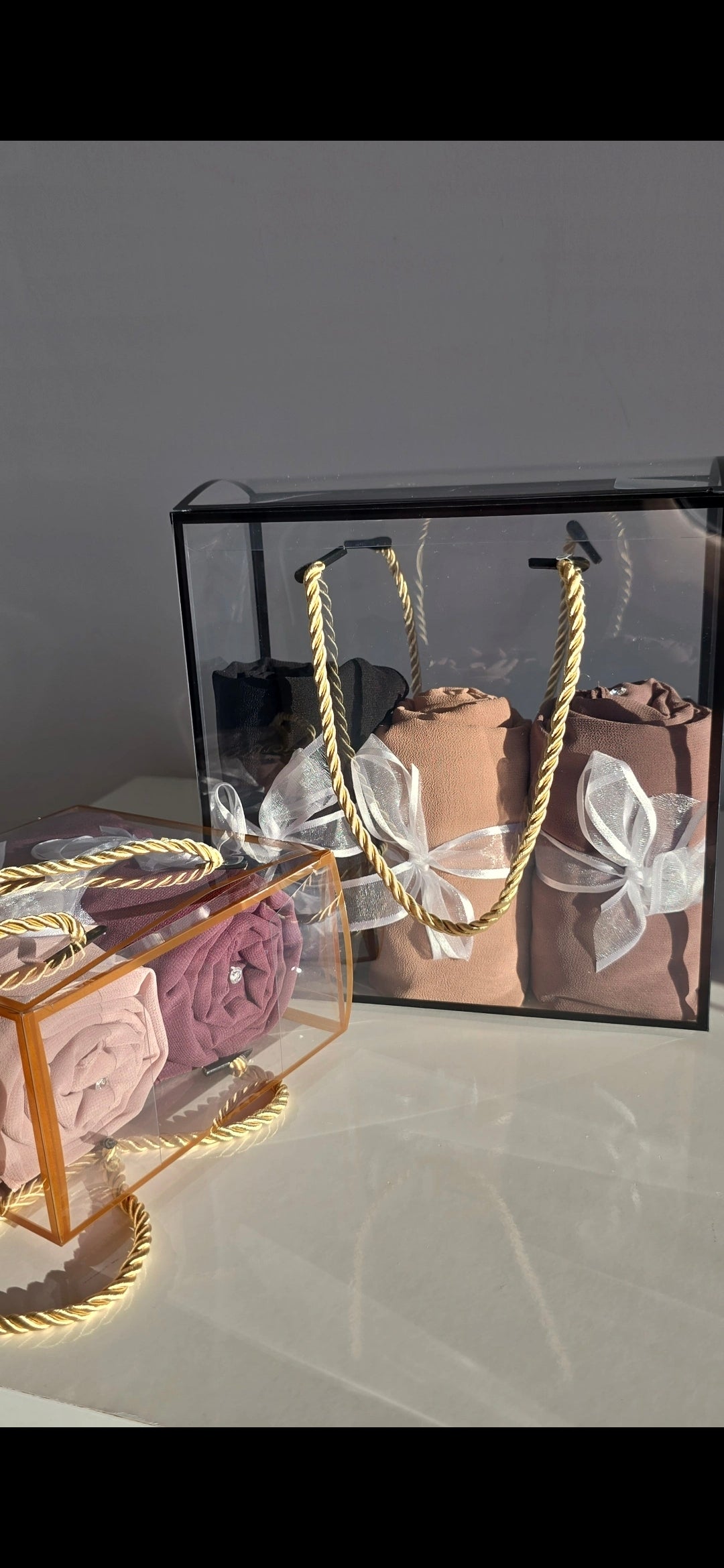 2 Hijabs with scrunchies gift boxes set