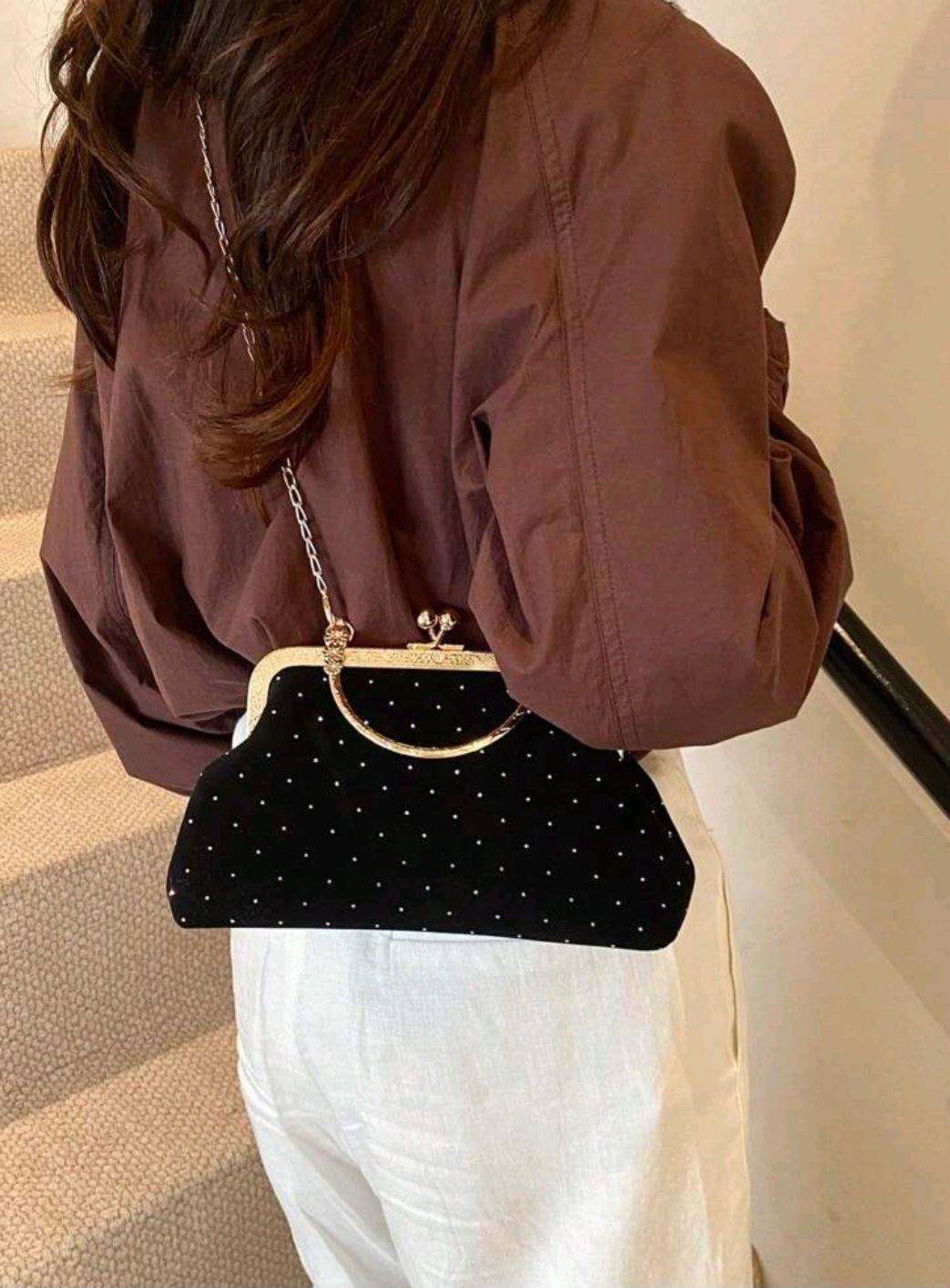 Velvet Crossbody Bag with studs