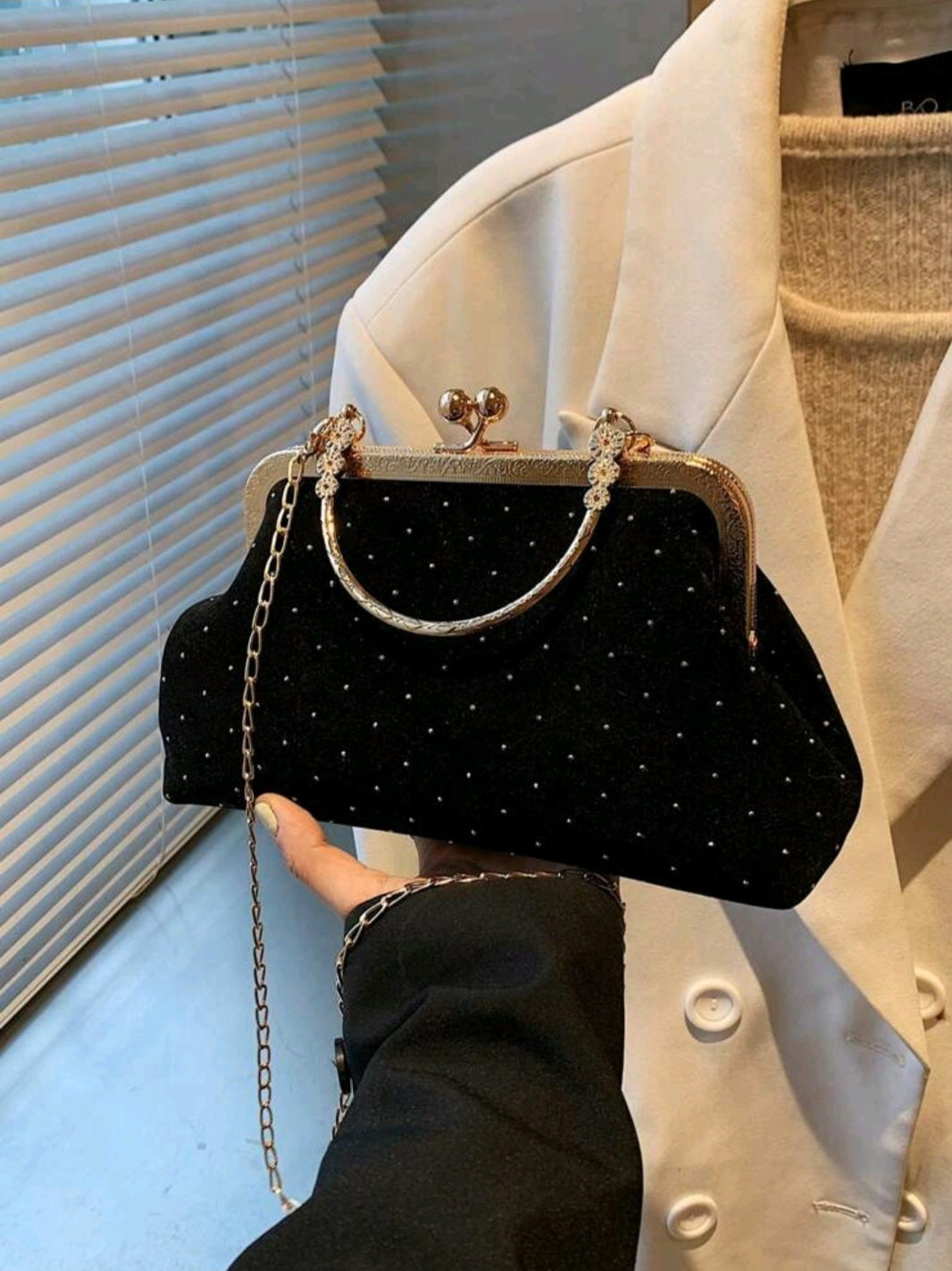 Velvet Crossbody Bag with studs