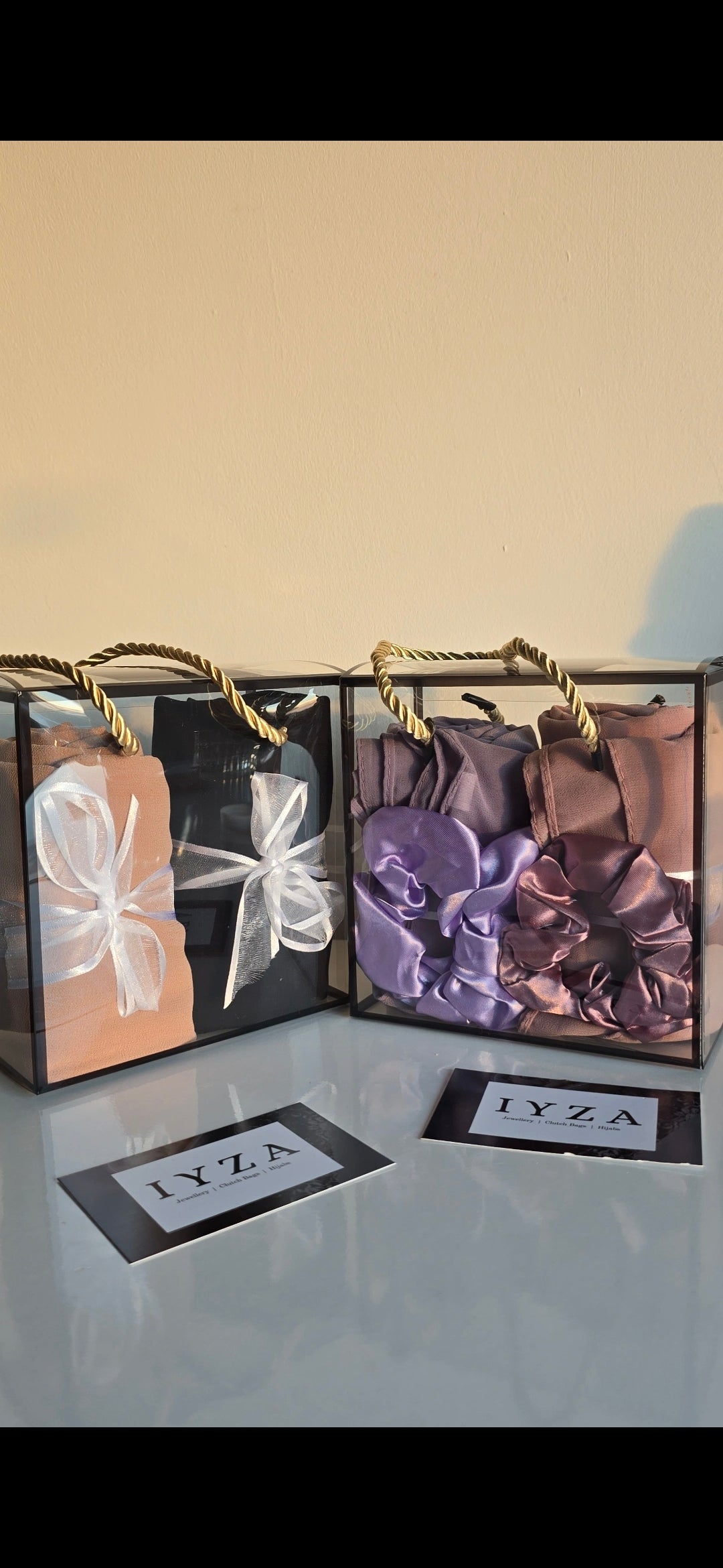 2 Hijabs with scrunchies gift boxes set