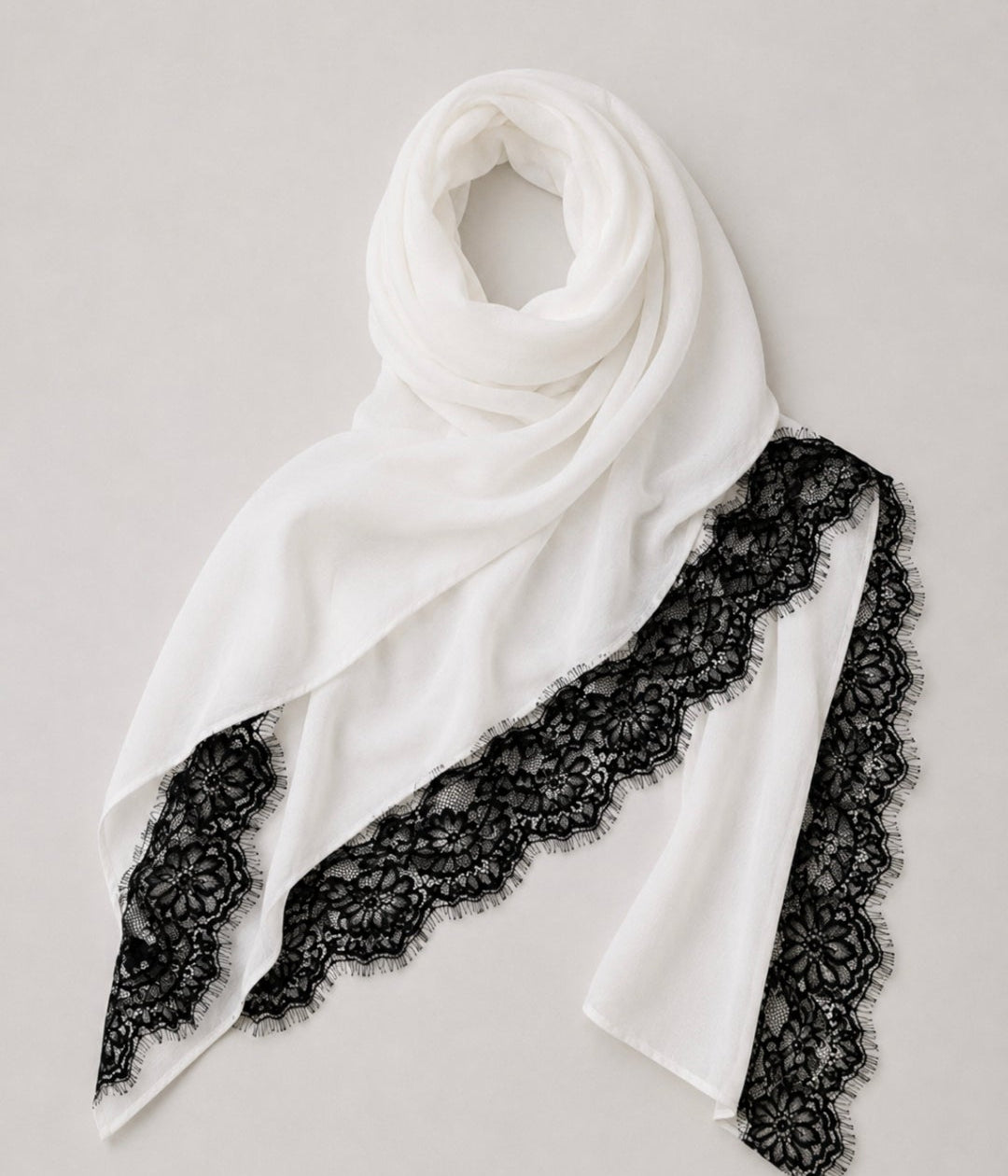 White and Black lace Modal Hijab