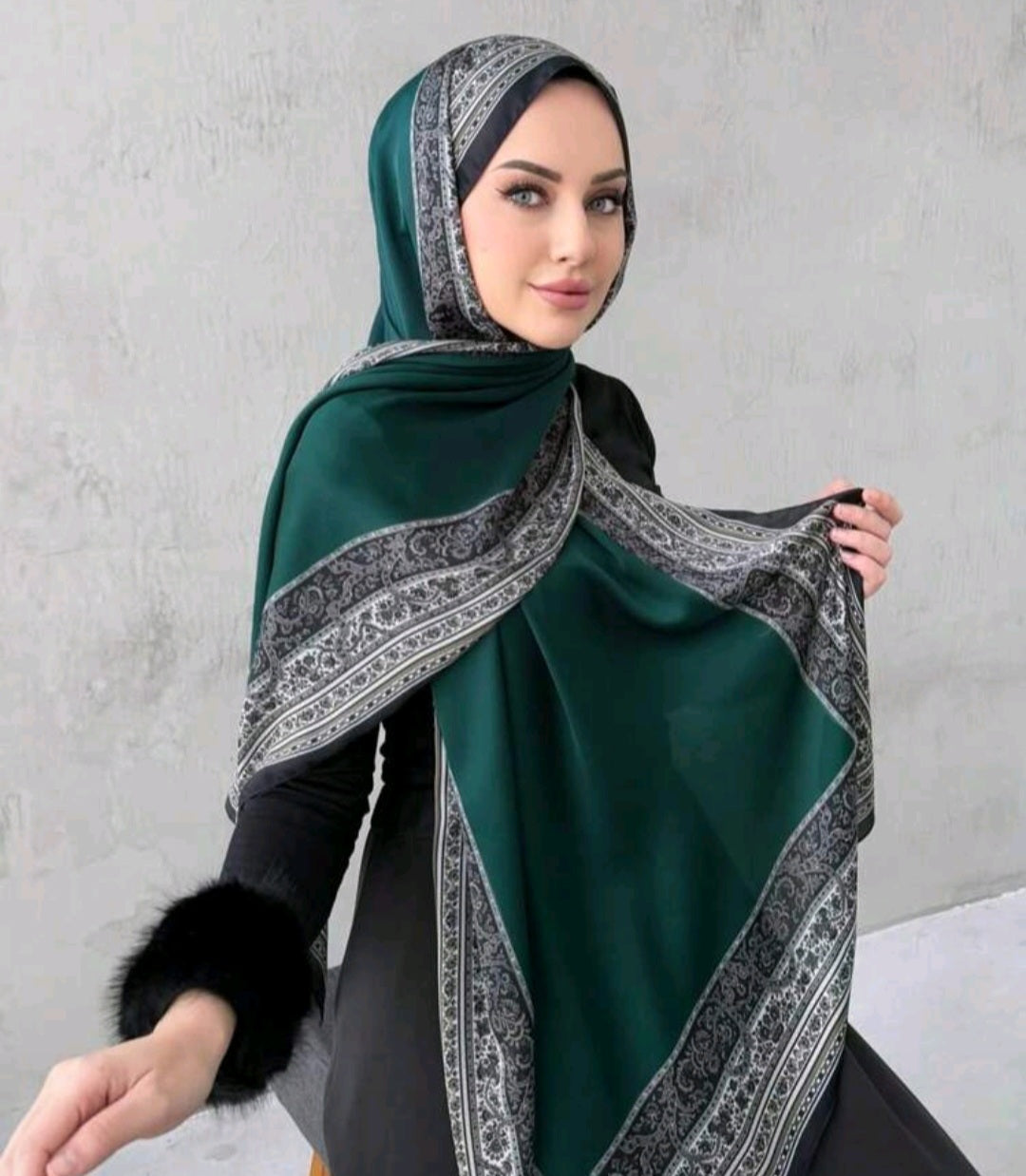 Bottle Green Retro printed hijab