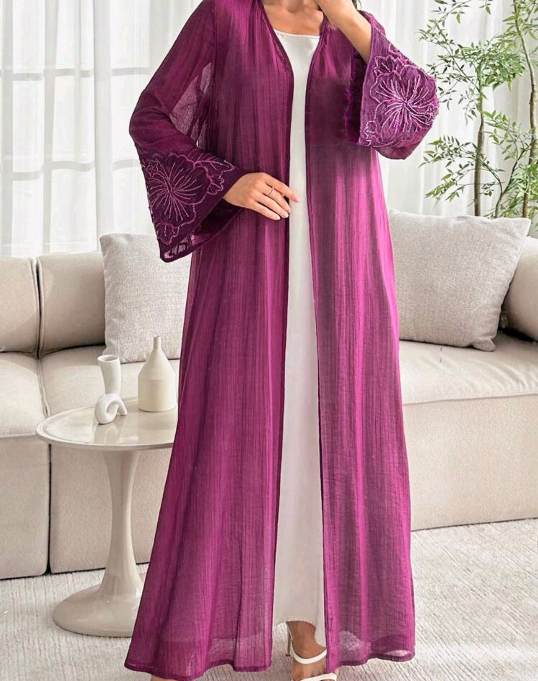 Beaded flower Sleeve Abaya/Kimono