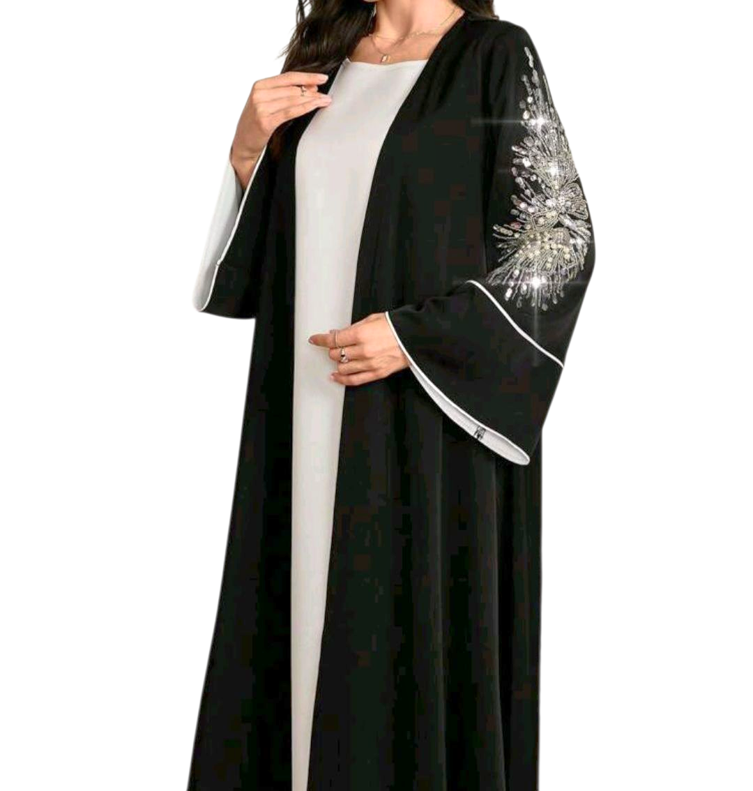 Open Abaya with detailed embellished pearl sleeves