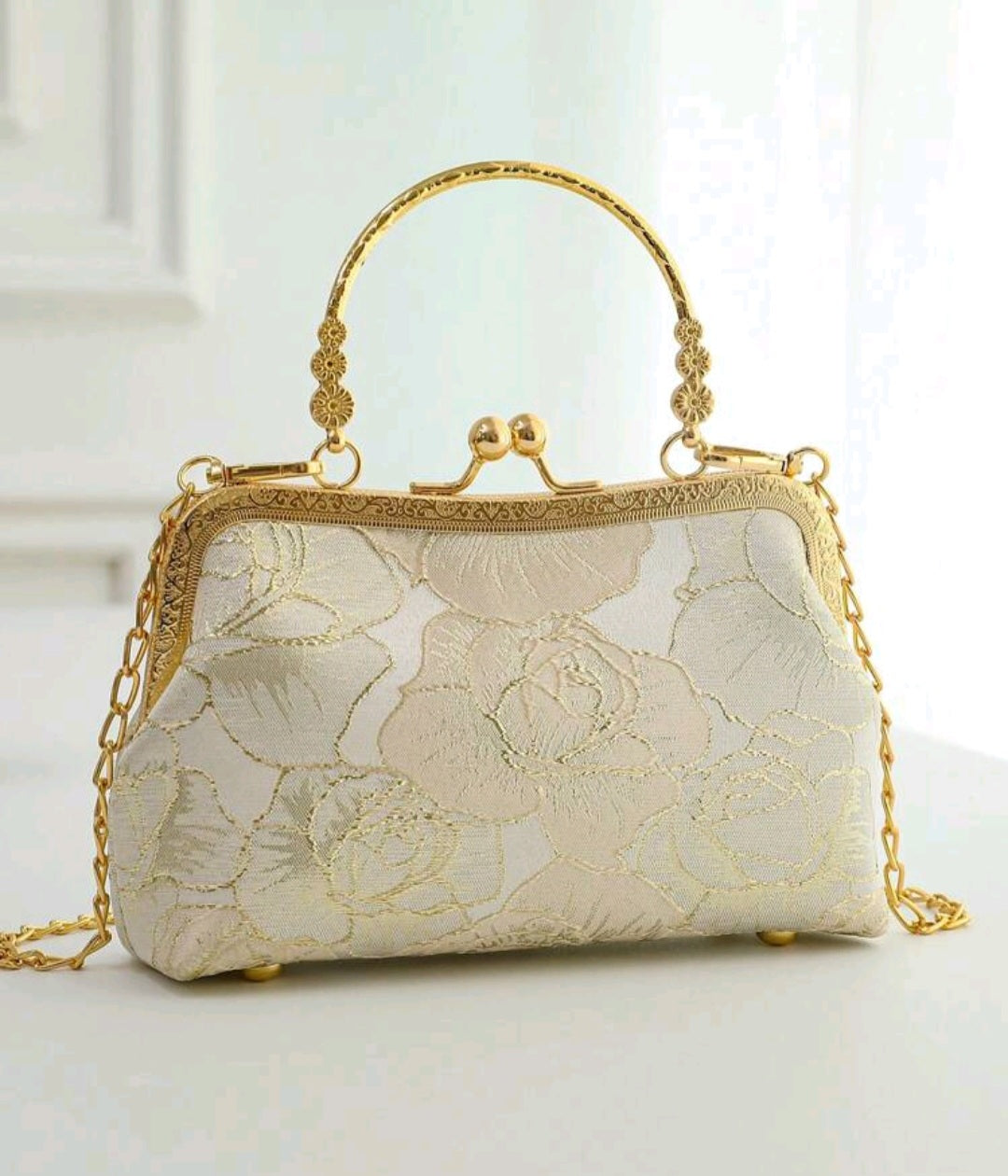 Gold Flower Embroidery clutch/cross Bag