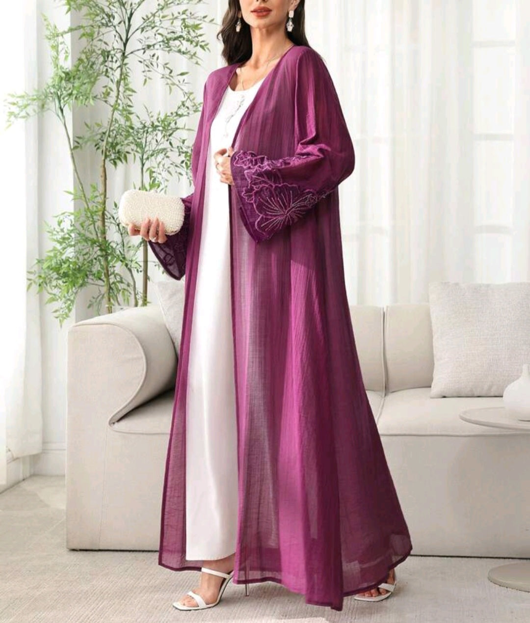 Beaded flower Sleeve Abaya/Kimono