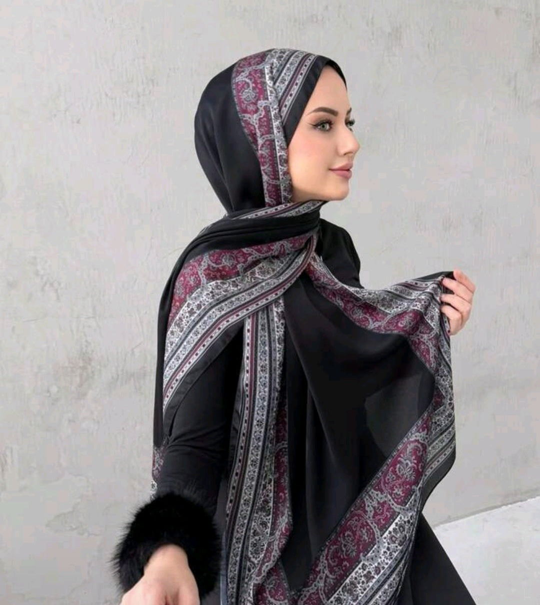 Black Retro printed hijab