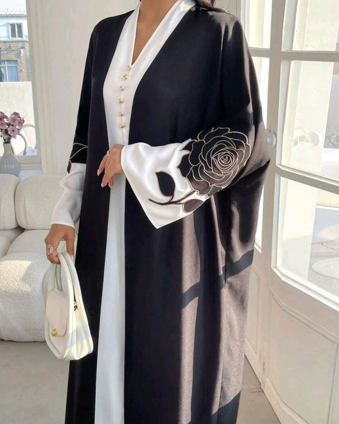 Black Rose open Abaya