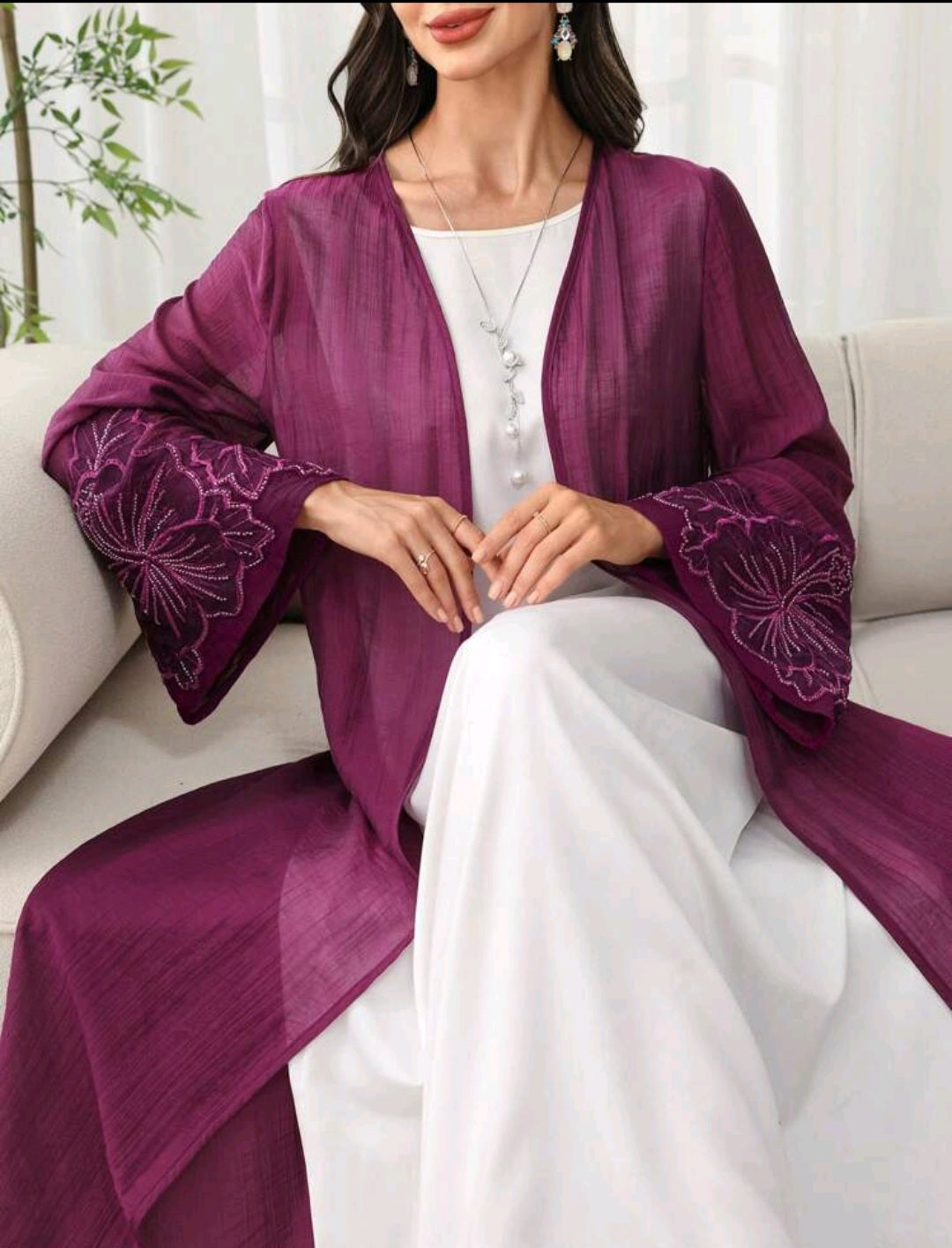 Beaded flower Sleeve Abaya/Kimono