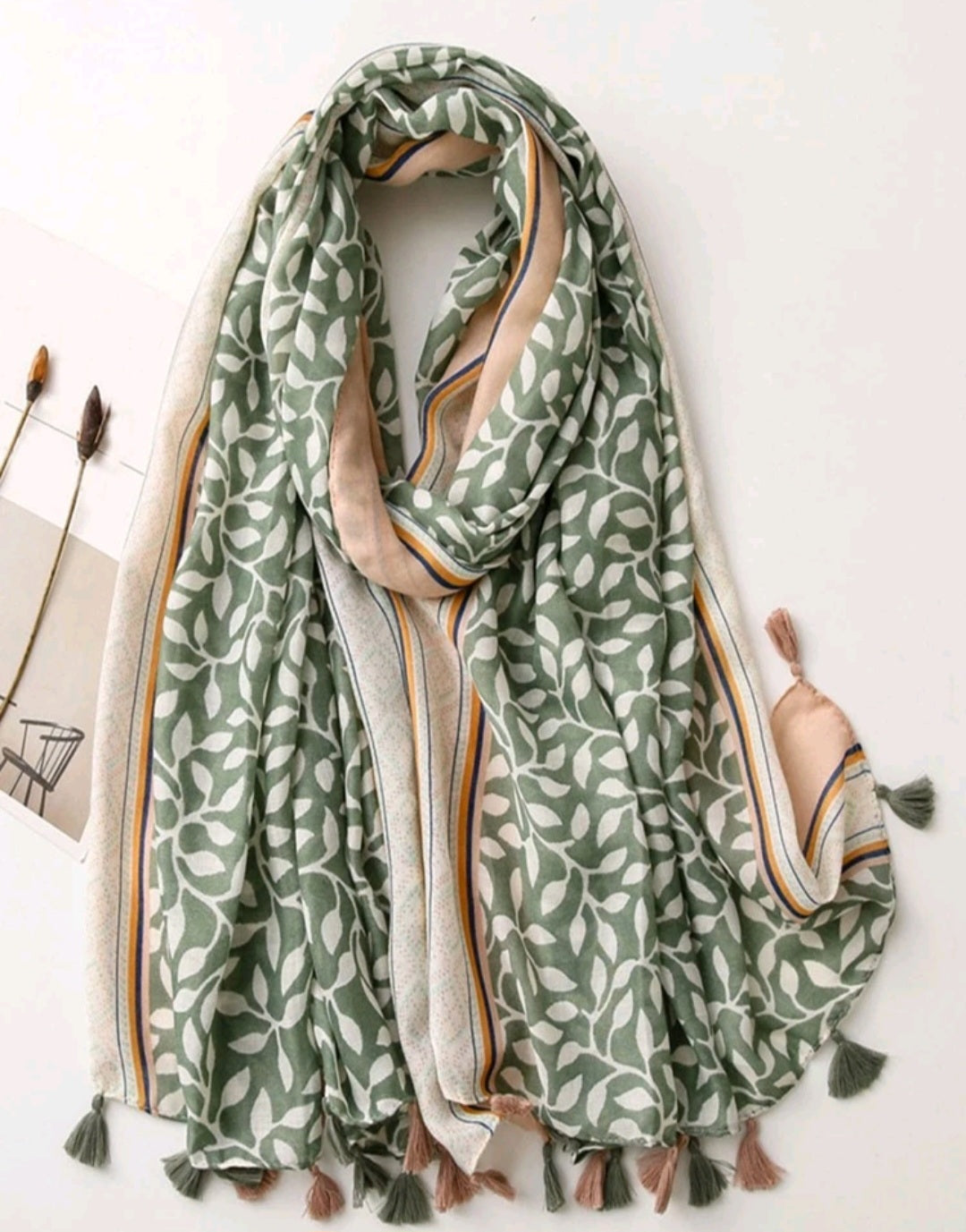 Mint Printed Scarf with tassle