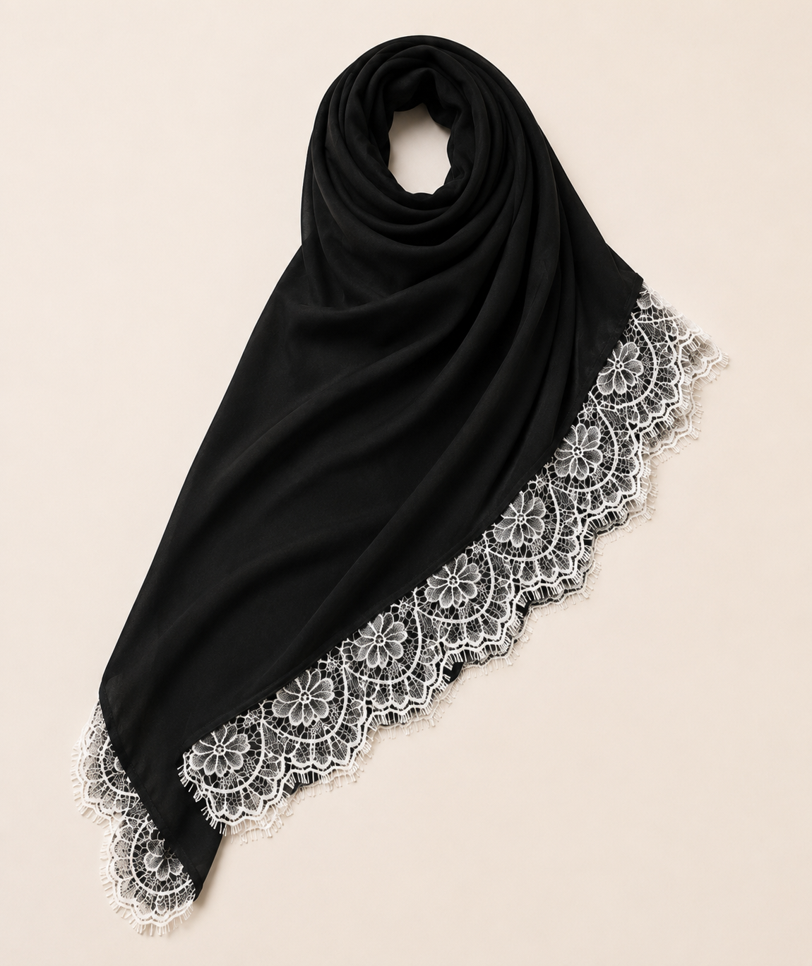 Black and White lace Modal Hijab