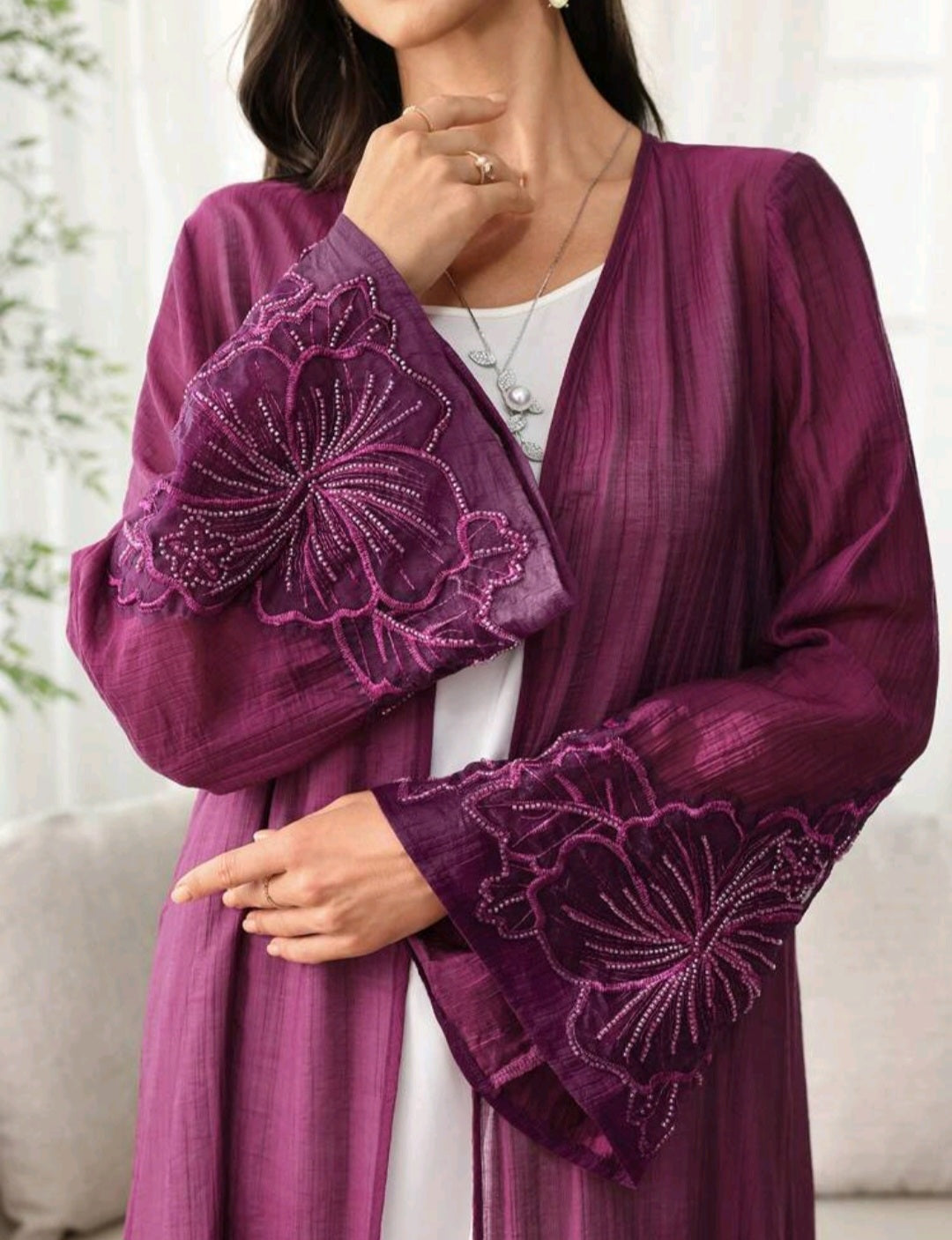 Beaded flower Sleeve Abaya/Kimono