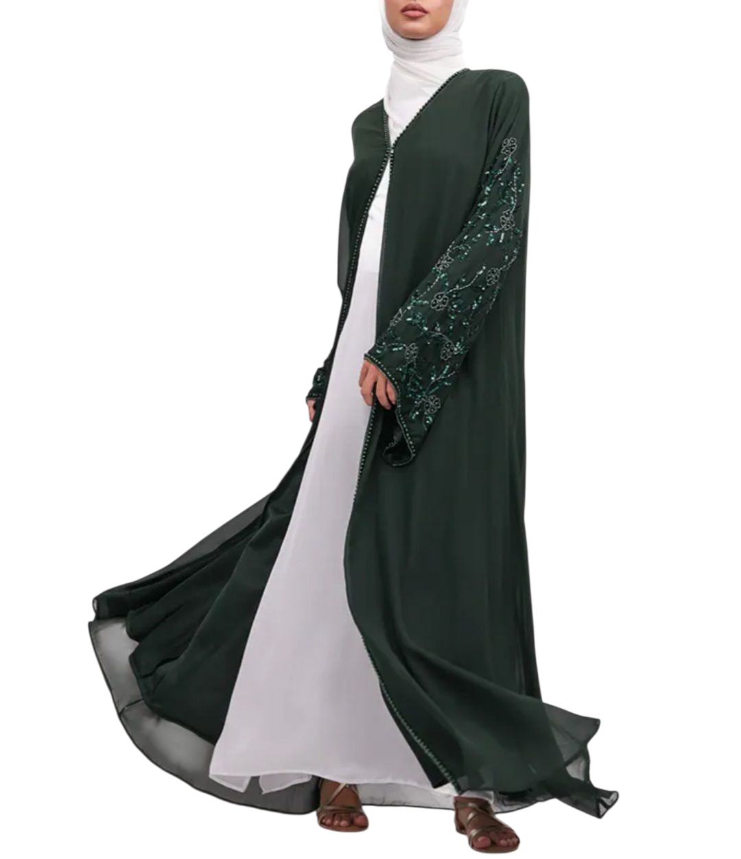 Bottle Green beaded Sleeve Abaya