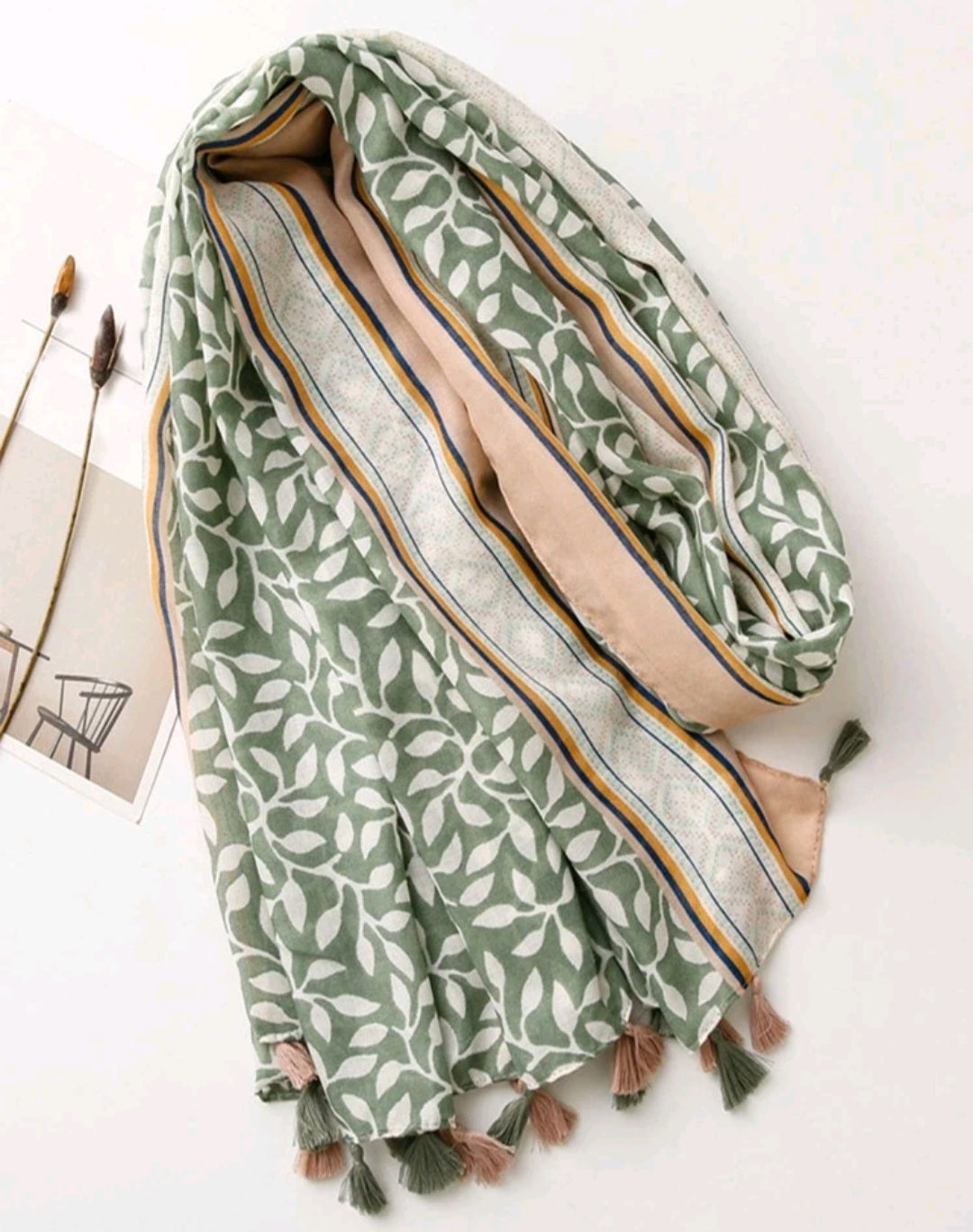 Mint Printed Scarf with tassle