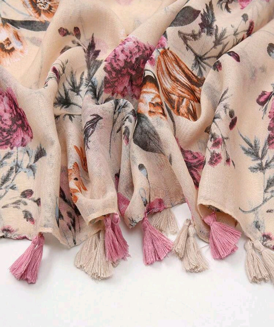 Flower Printed Scarf with tassle