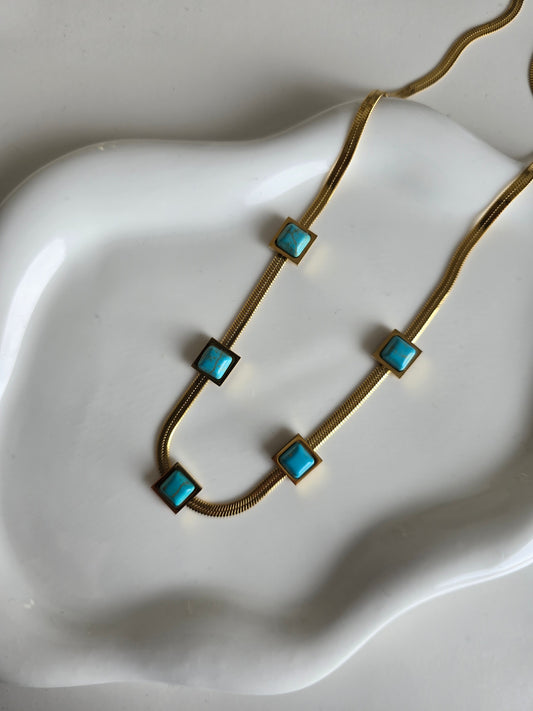Gold plated Marble blue necklace