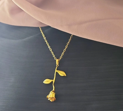 3D 24K Gold Plated Rose Necklace