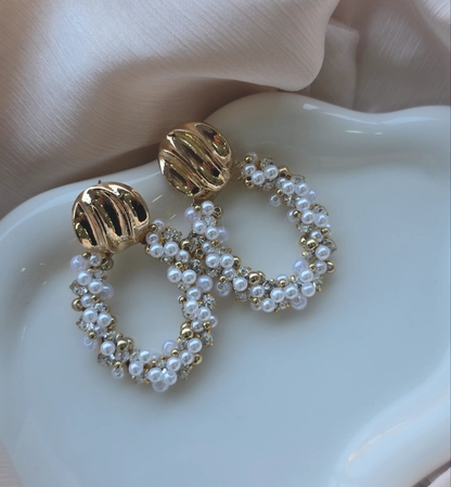Oval Pearl Beaded Earrings