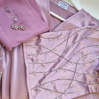 Rose gold abaya with sleeve embellishments