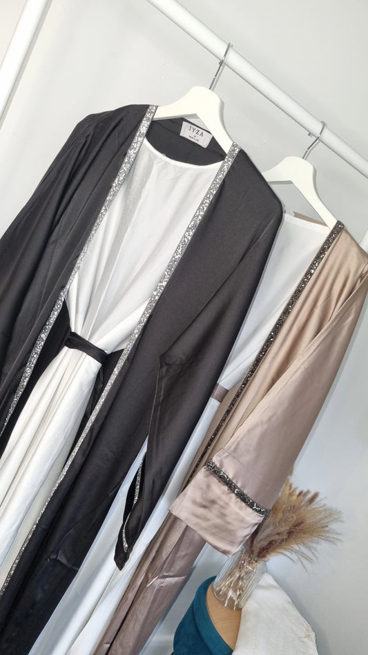 Black abaya with  silver details with inner dress