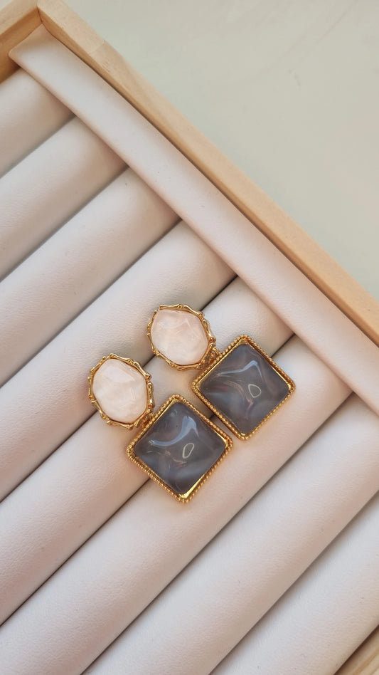 Grey Resin square Drop earrings