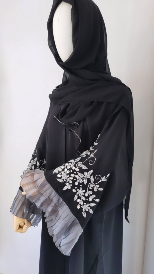 Black abaya with frill sleeve  embellishments