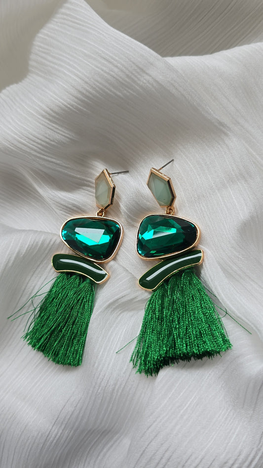 Green tassel earring