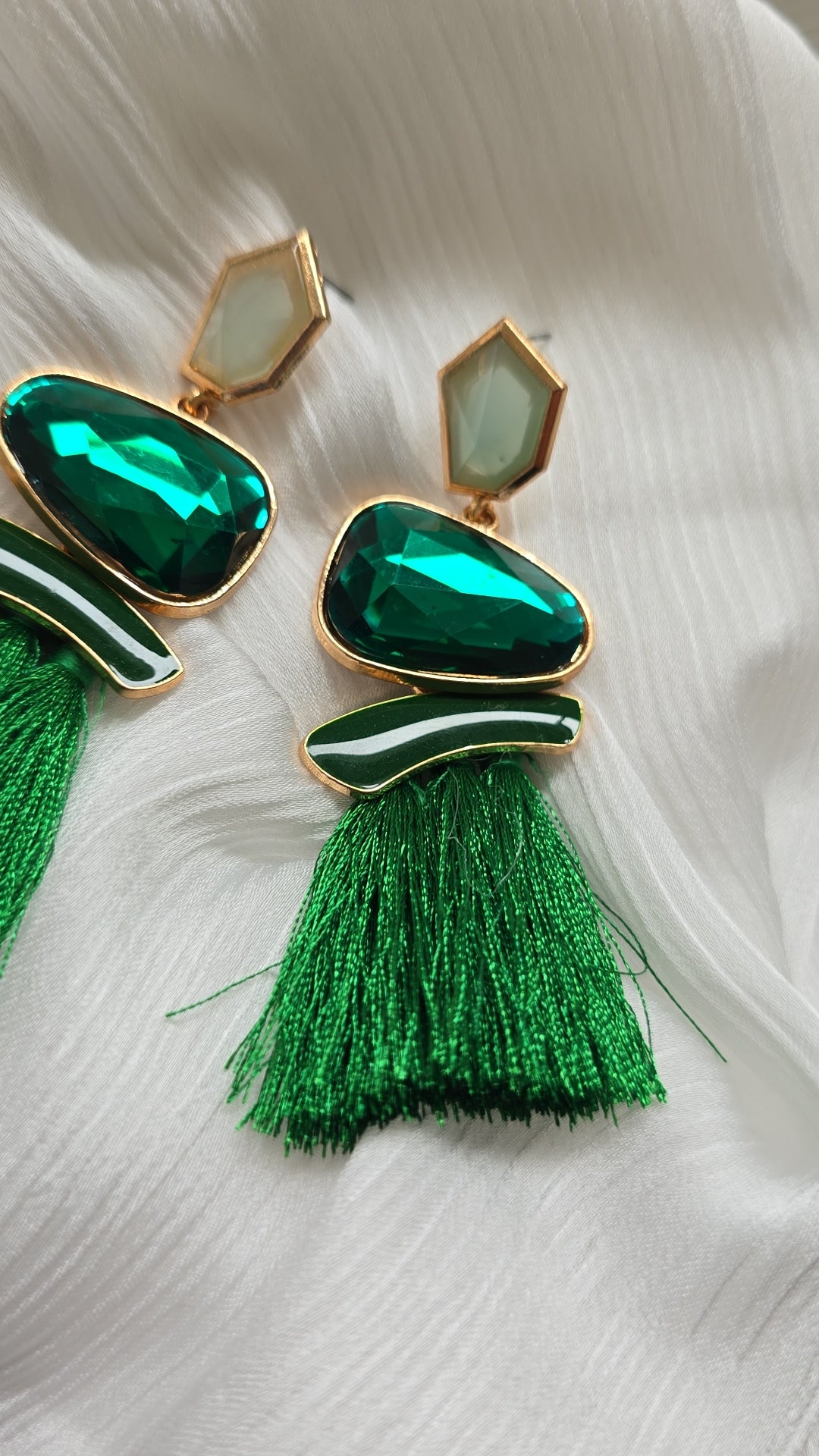 Green tassel earring
