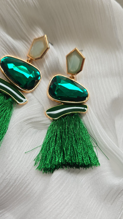 Green tassel earring
